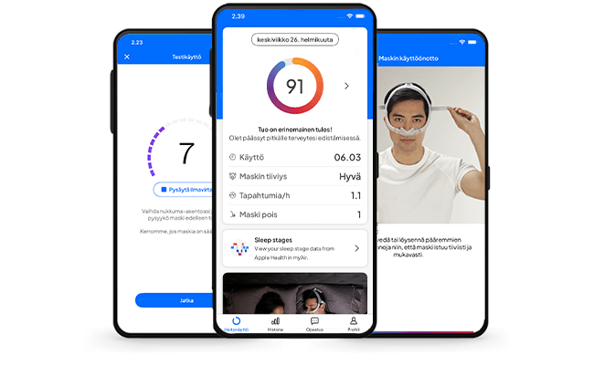 myAir-sovellus, jossa tiedot unesi laadusta, maskin asetuksista ja testikäytöstä