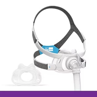 Kuva ResMedin AirFit F40 kokokasvomaskin pääremmeistä ja maskityynystä.