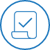 Sininen ympyräkuvake, jonka sisällä oleva paperiarkki ja valintamerkki kuvaavat Care Check-In toimintoa.